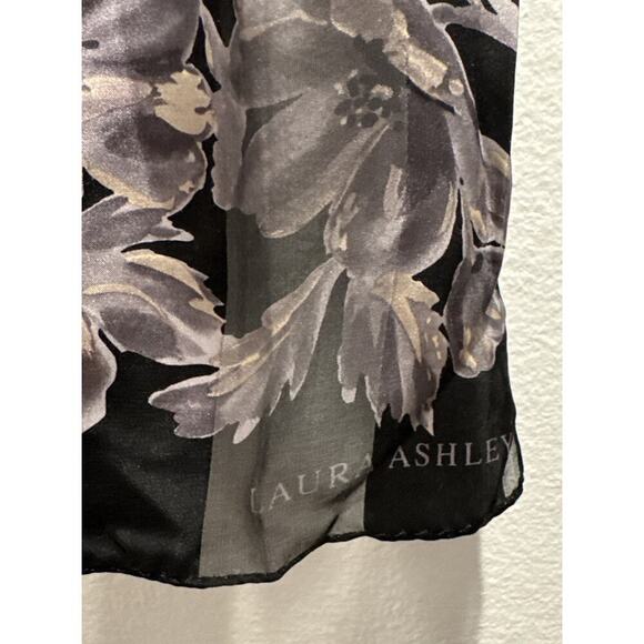 LAURA ASHLEY Rectangle Scarf Black Floral Silk Wide Sheer Stripes READ - Picture 6 of 12